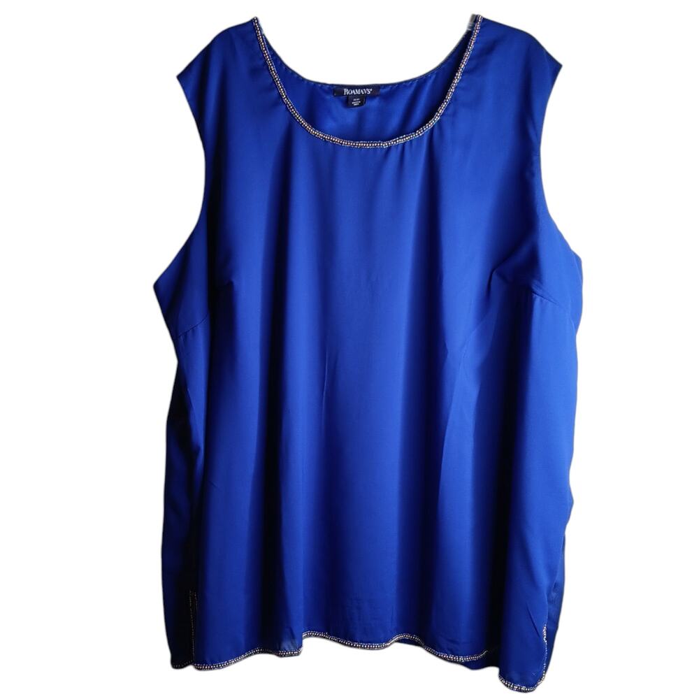 ROAMAN'S Beaded Dressy Blouse Top Cami 36W 4X Royal Blue Career Office Event‎